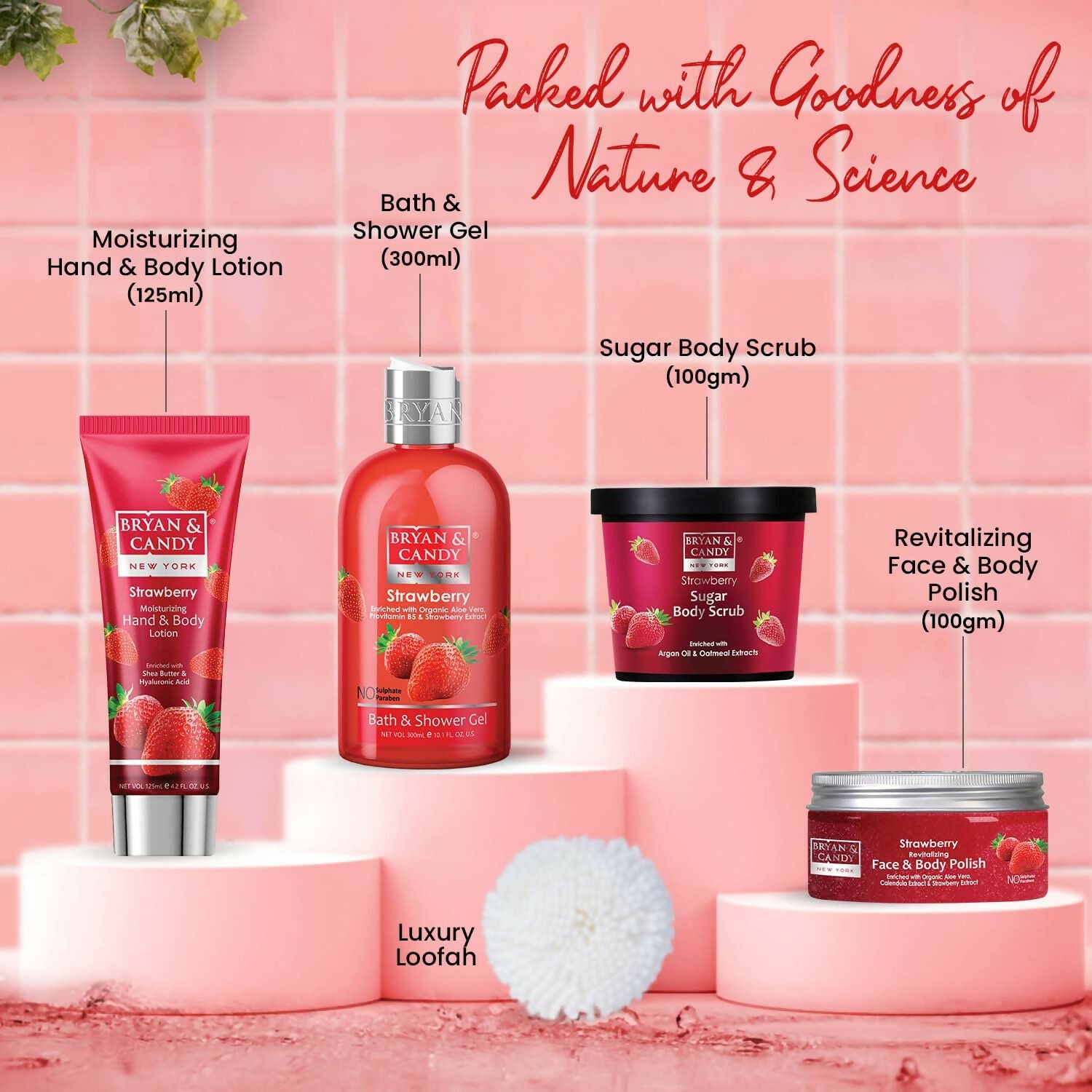 Bryan & Candy Strawberry Bath Tub Kit Gift Set For Women & Men
