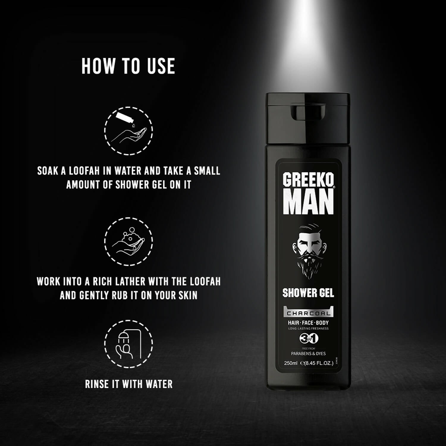 Vasu Healthcare Greeko Man 3 in 1 Charcoal Shower Gel - Drmedicart