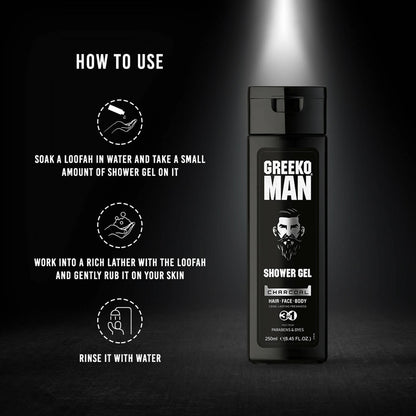 Vasu Healthcare Greeko Man 3 in 1 Charcoal Shower Gel - Drmedicart