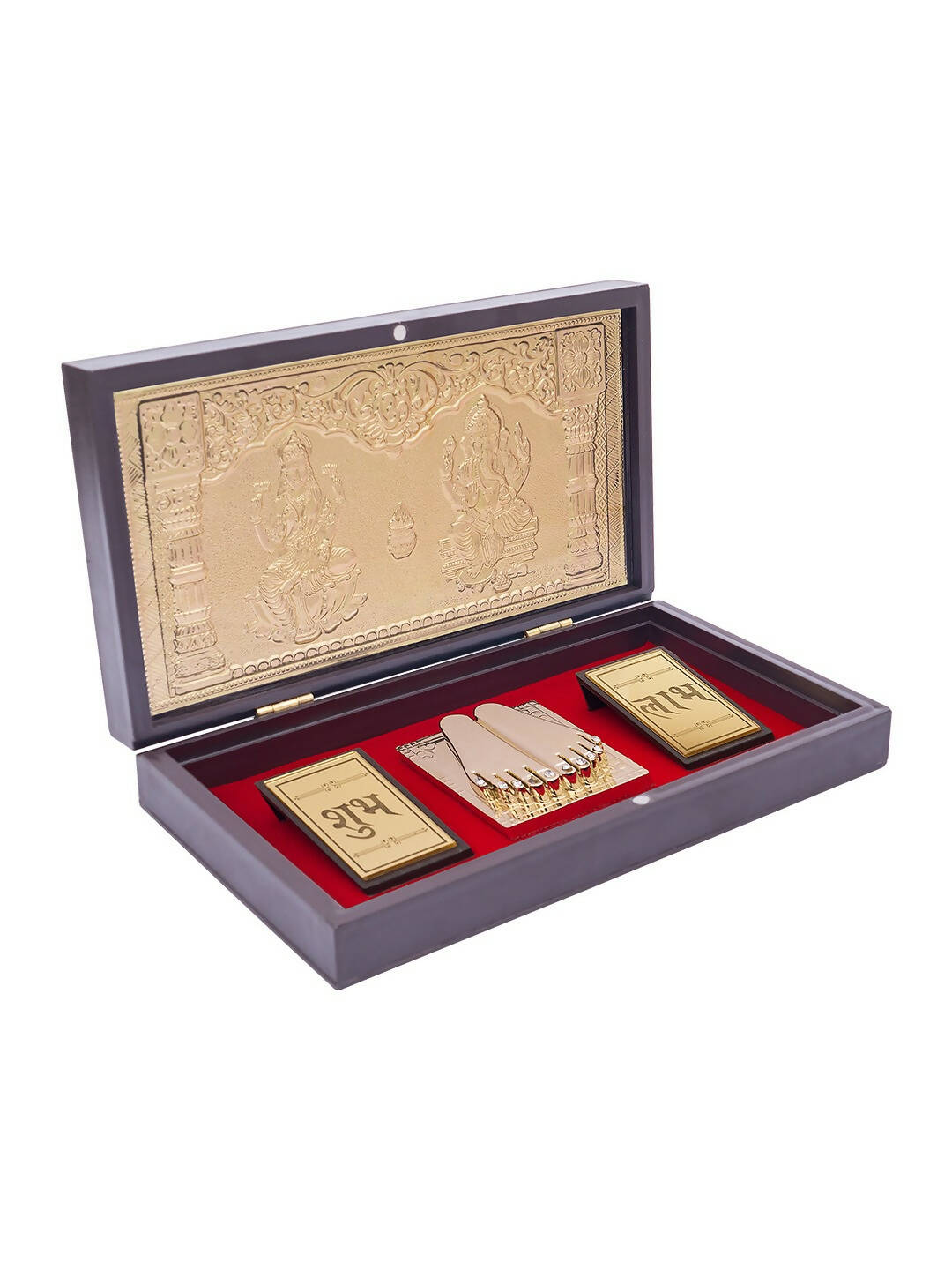 Golden Peacock Brown & Gold-Toned 24 Ct Gold Foil Laxmi And Ganesh Pooja Box