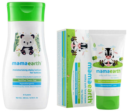 Mamaearth Daily Moisturizing Lotion & Milky Soft Natural Baby Face Cream for Babies