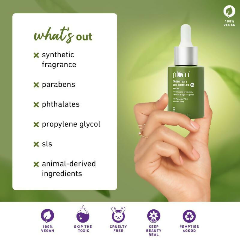 Plum Green Tea & 3% Zinc Complex Face Serum with Acnacidol BG - Fights Acne, Pimples & Controls Oil