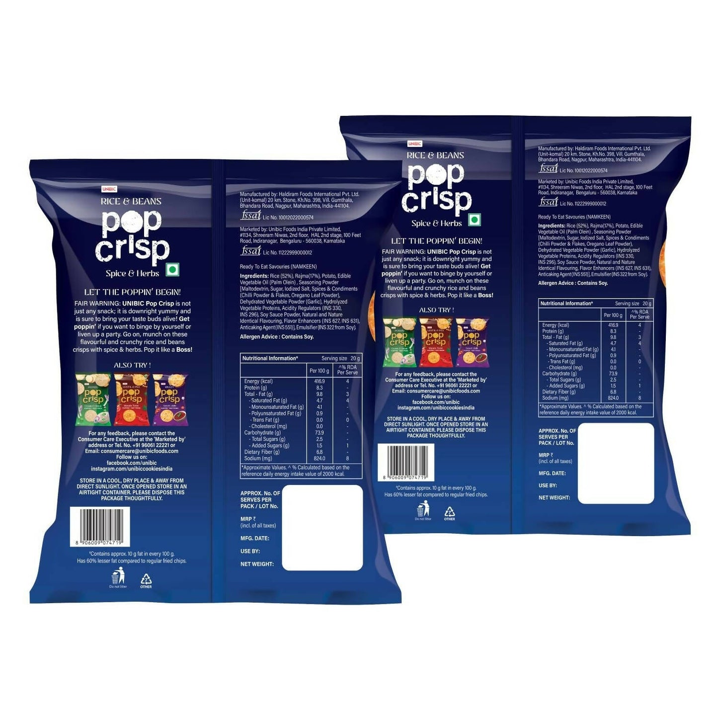Unibic Pop Crisp Rice And Beans Popped Chips