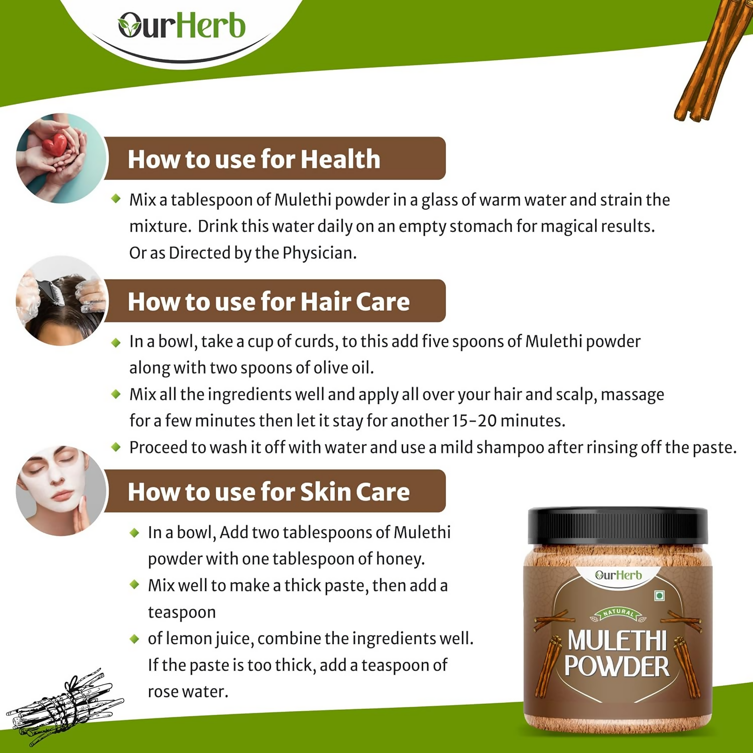 OurHerb Mulethi Powder Face Pack For Skin, Hair With Natural Pigmentation