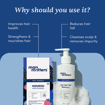Man Matters Biotin Hair Gummies & Anti Hair Fall Shampoo Combo