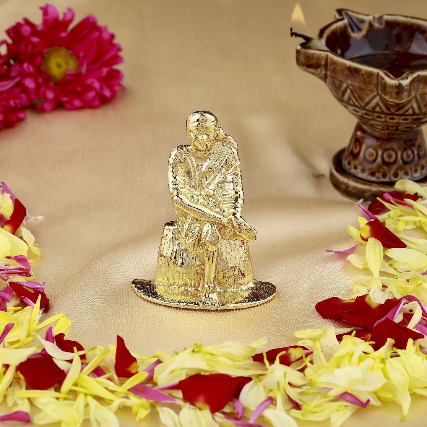 Buy Estele Gold-Polished Divine Sirdi Sai Baba Idol with Sitting Position for Pooja/Gifts/Car decor