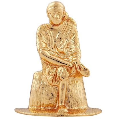 Estele Gold -Polished Divine Sirdi Sai Baba Idol with Sitting Position for Pooja/Gifts/Car decor
