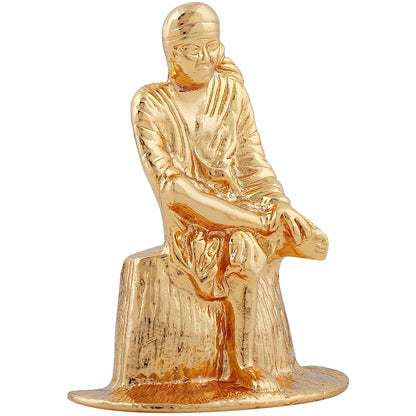 Estele Gold -Polished Divine Sirdi Sai Baba Idol with Sitting Position for Pooja/Gifts/Car decor