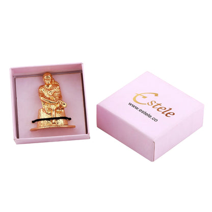 Estele Gold -Polished Divine Sirdi Sai Baba Idol with Sitting Position for Pooja/Gifts/Car decor