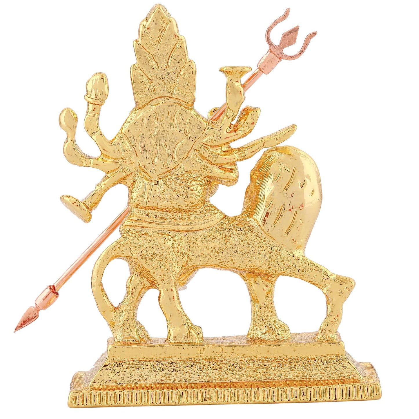 Estele Gold-Polished Durga Ma Idol with sitting on lion for Pooja & Car decor