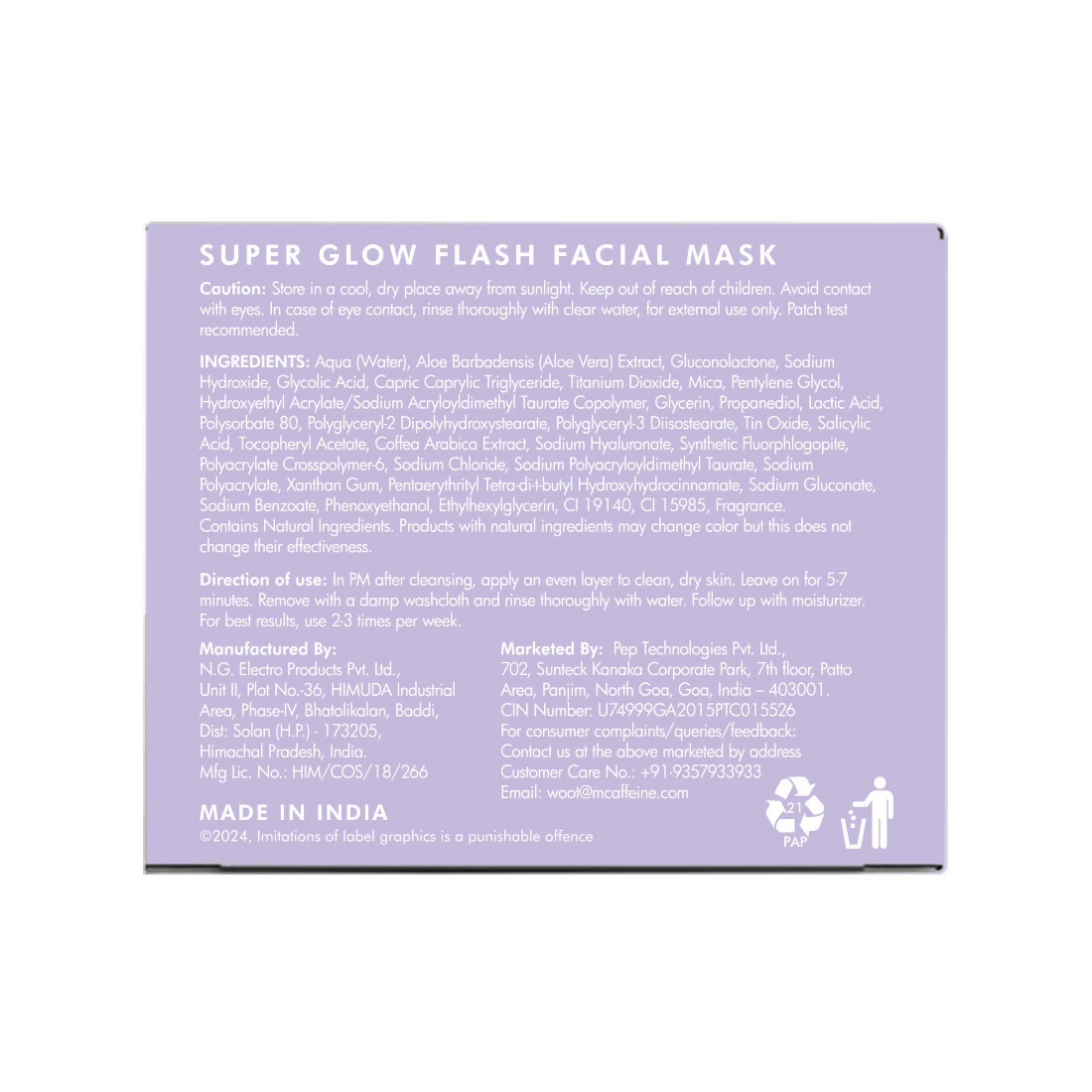 mCaffeine Super Glow Flash Facial 25% AHA+BHA+PHA Face Mask