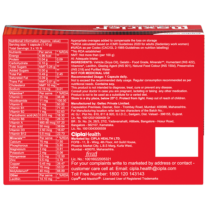 Cipla Maxirich Daily Multivitamin Softgel For Energy Immunity & Performance