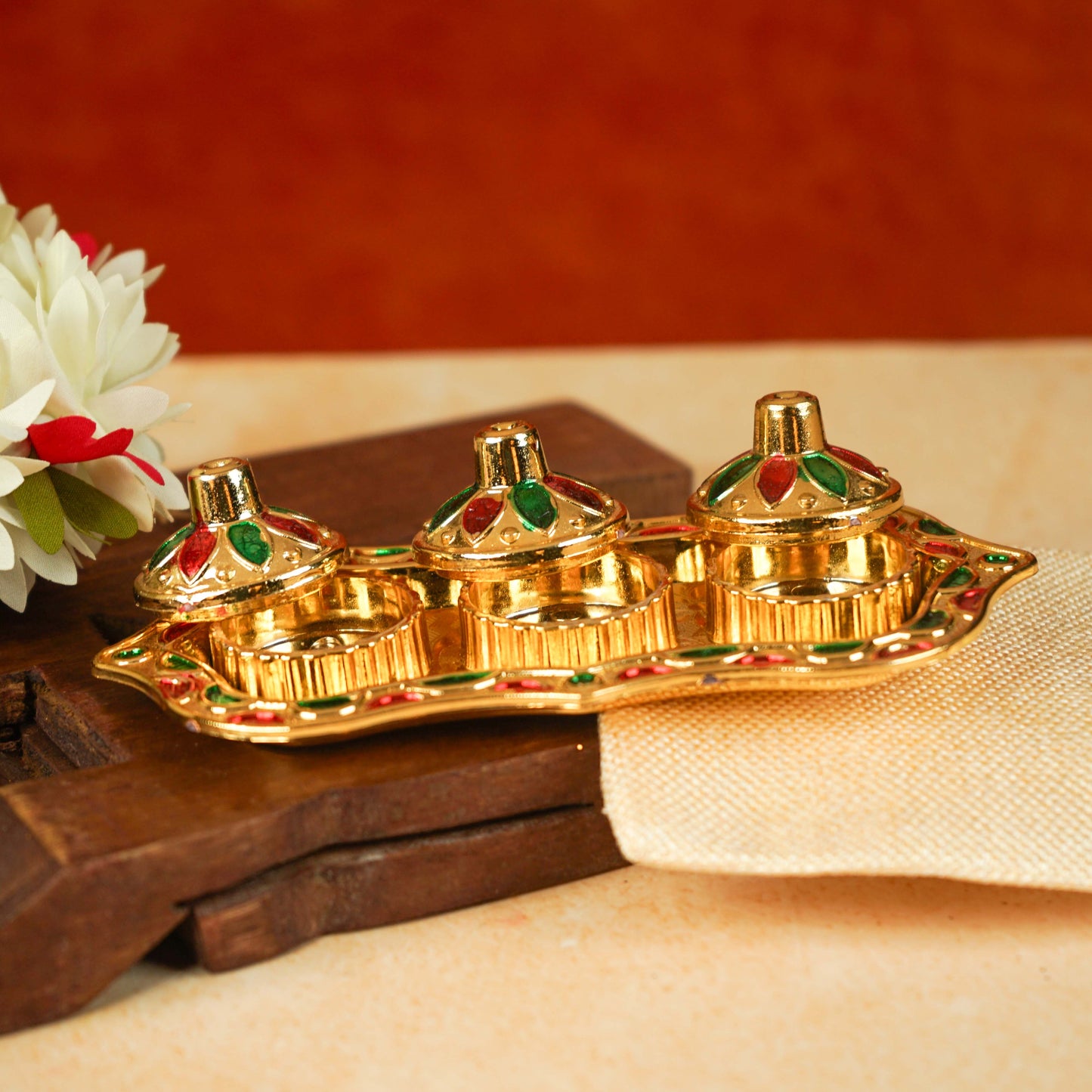 Buy Sri Rudra Fiber Gold Kumkum Haldi Chandan Tray (SR 01962)