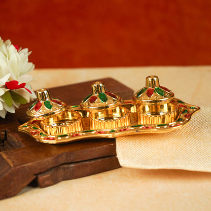 Buy Sri Rudra Fiber Gold Kumkum Haldi Chandan Tray (SR 01962)