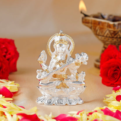 Buy Estele Gold-Polished Goddess of Knowledge Sarasavti Ma Idol for Pooja & Car decor