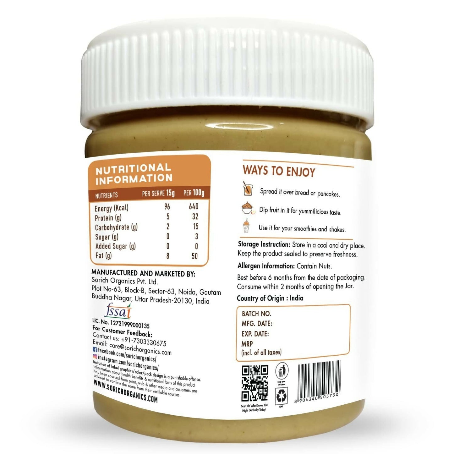 Sorich Organics All Natural Peanut Butter Crunchy