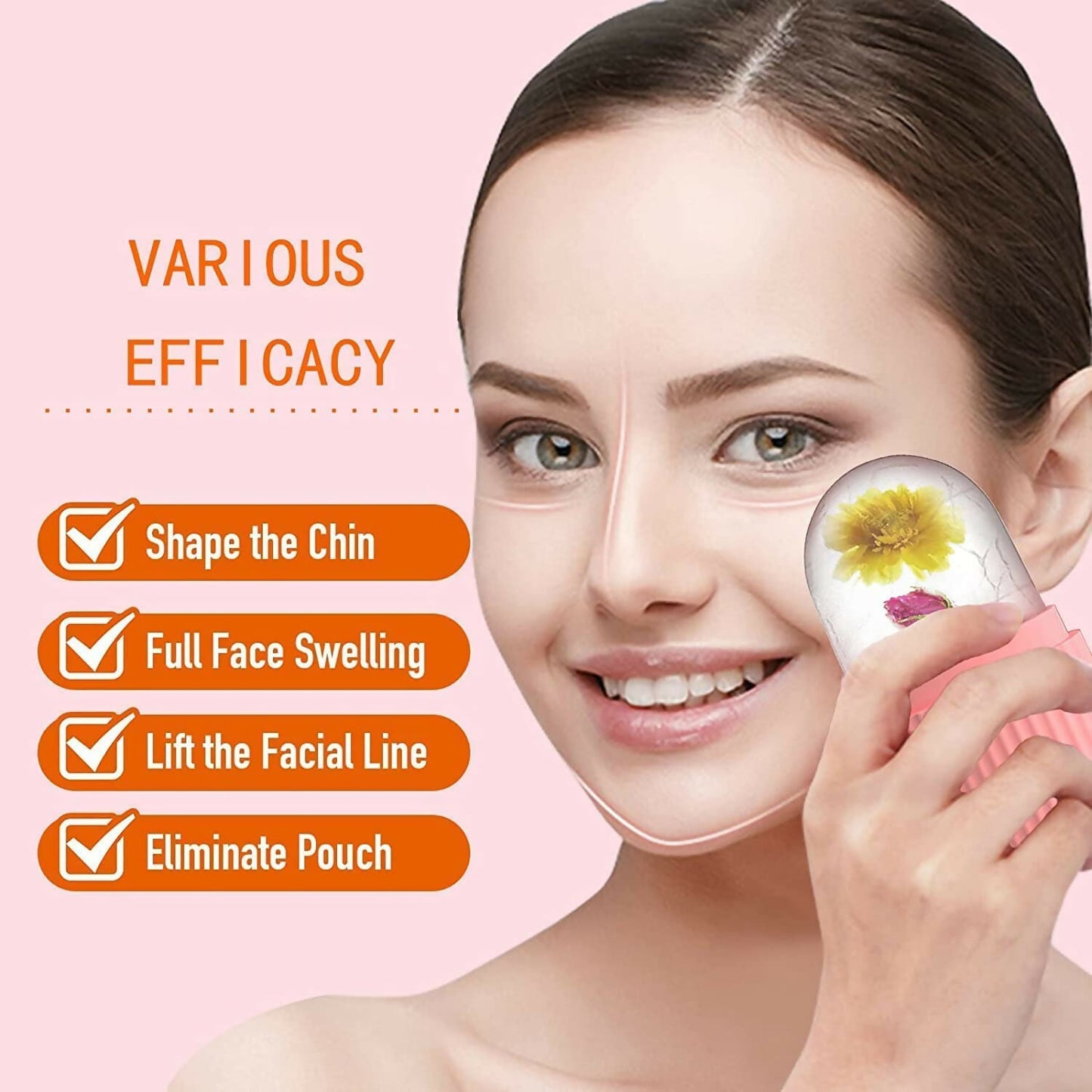 Ice Face Roller Silicone Facial Cube for Eyes Neck Massage Remove Dark Circle - Pink