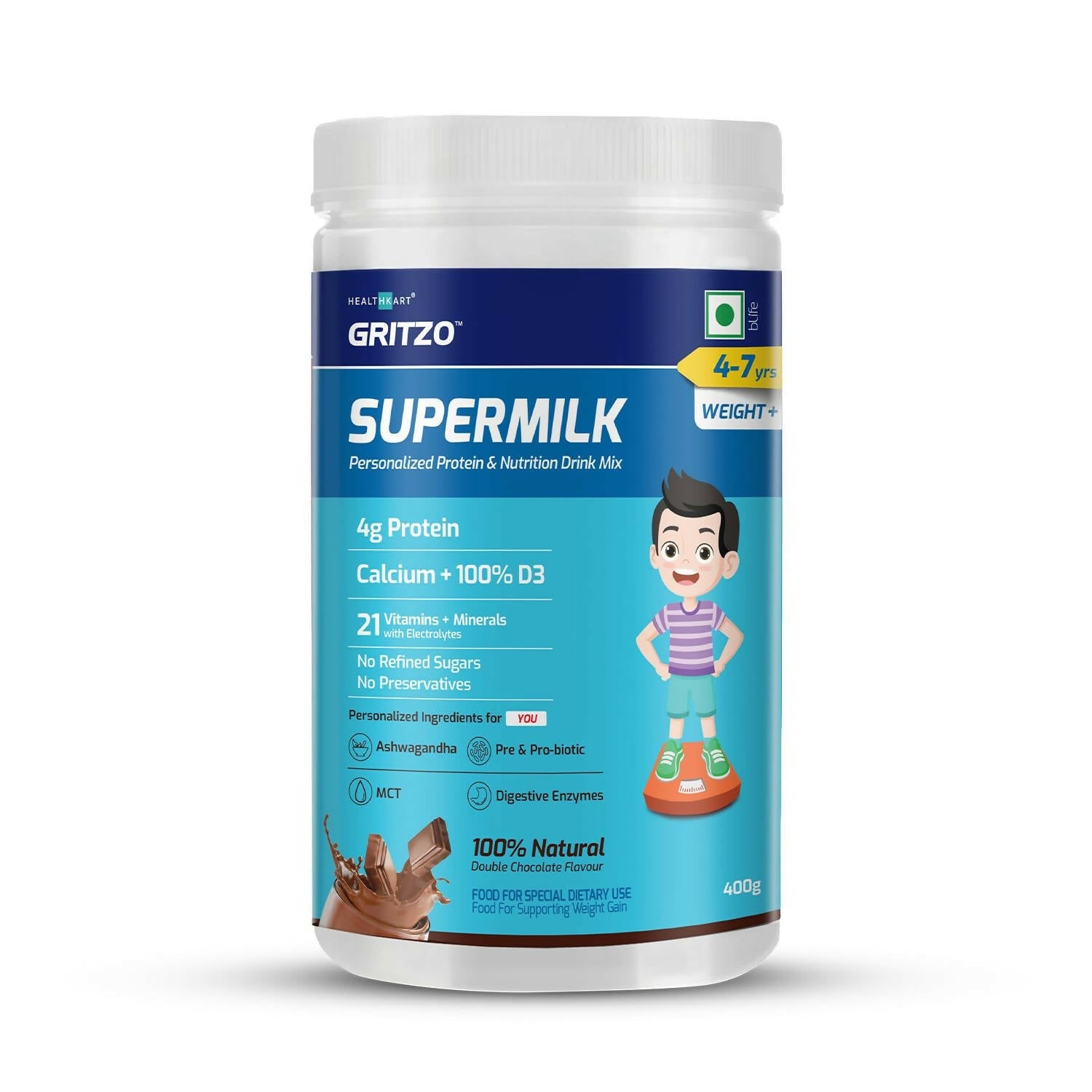 Gritzo Supermilk Weight+ For 4-7Y Boys - Double Chocolate Flavor