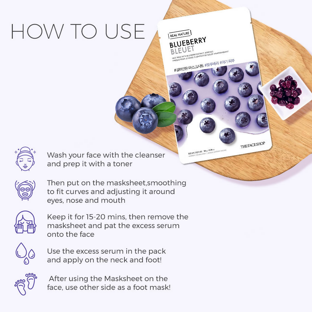 The Face Shop Real Nature Blueberry Face Mask - Korean Skincare