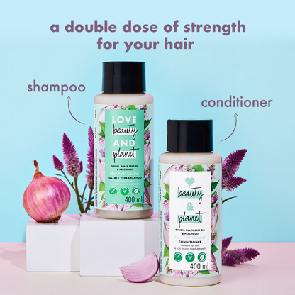 Love Beauty And Planet Onion Blackseed & Patchouli Hair Fall Control Sulfate Free Shampoo & Conditioner