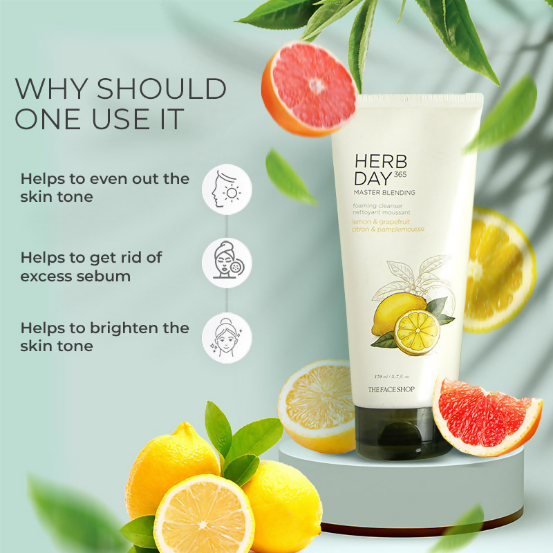The Face Shop Herb Day 365 Master Blending Foaming Cleanser- Lemon & Grapefruit - Drmedicart