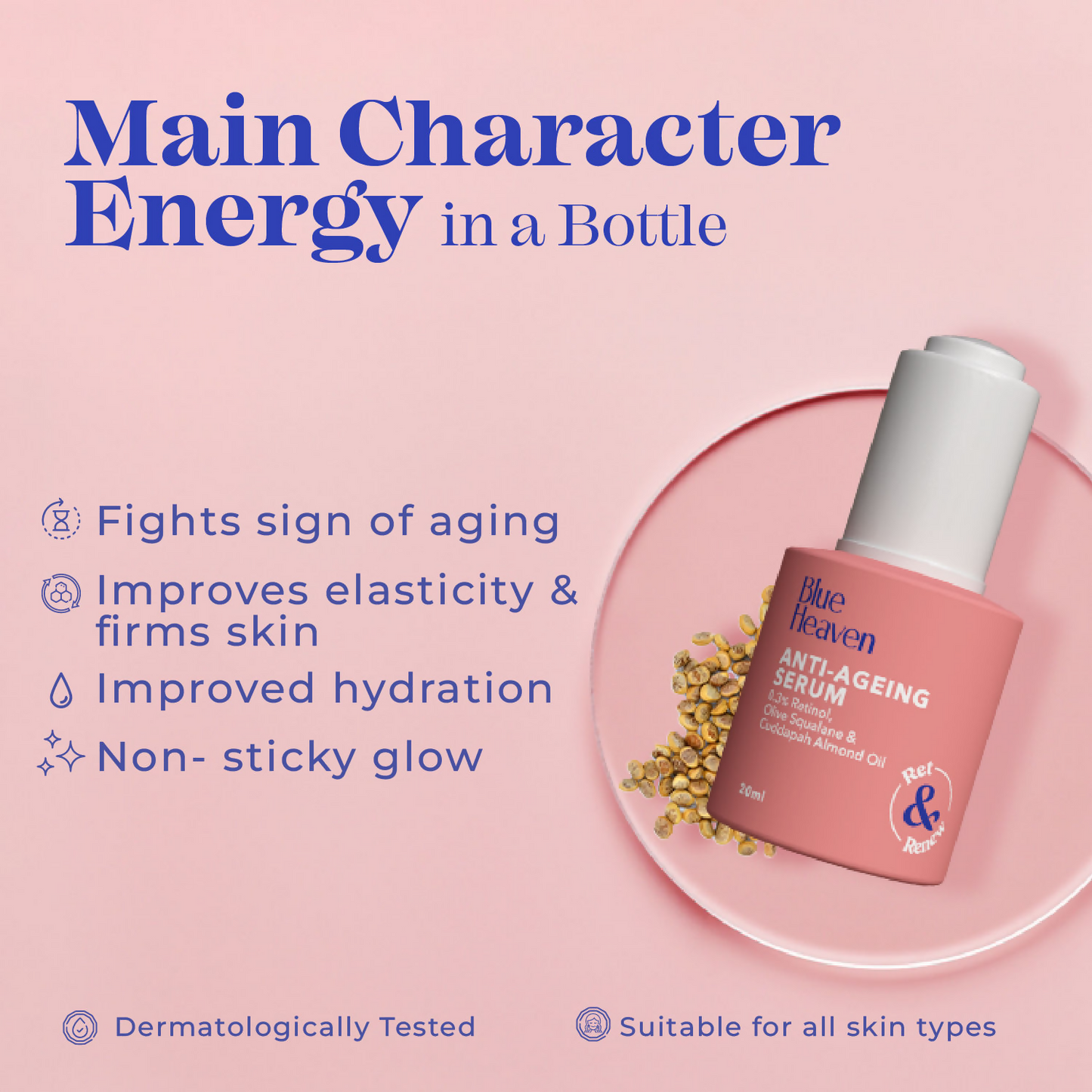 Blue Heaven 0.3% Retinol Serum With 10% Olive Squalane & 0.5% Cuddapah Almond Oil Face Serum