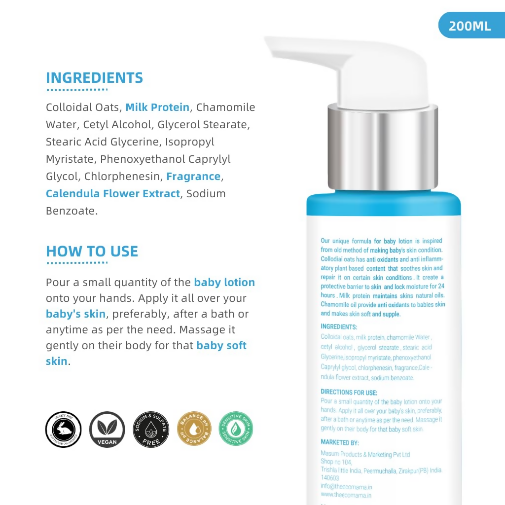 The Eco Mama Moisturizing Baby Body Lotion with Colloidal Oats, Milk Protein & Chamomile Oil
