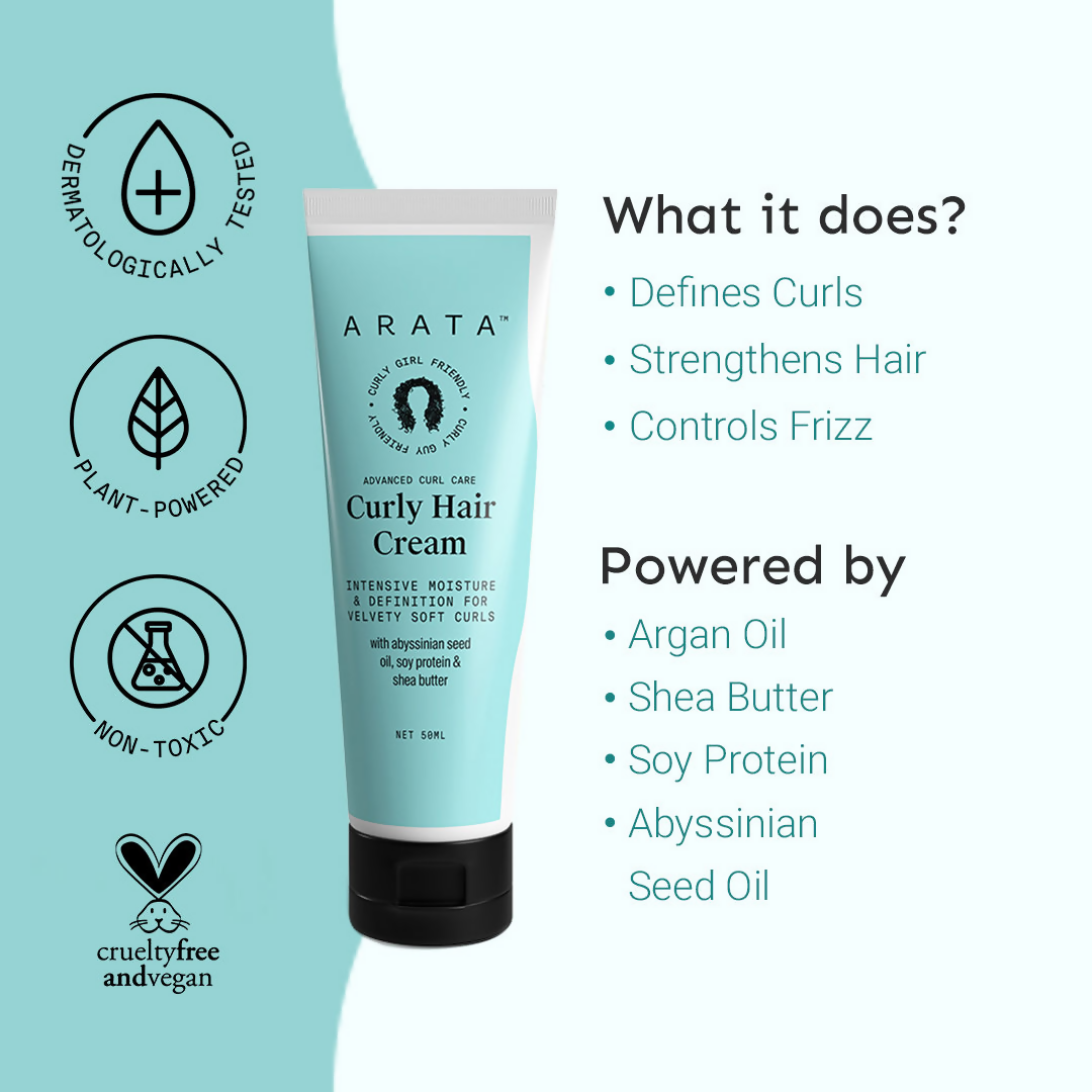 Arata Curly Hair Cream For Definition With Abyssinian Seed Oil