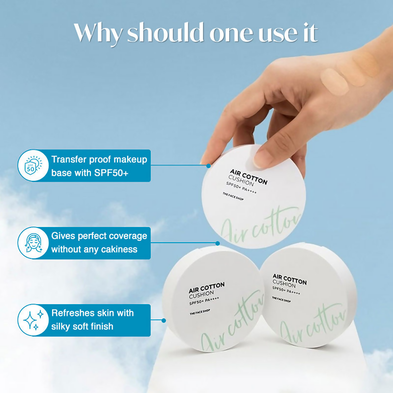 The Face Shop Air Cotton Cushion SPF 50+ PA++++ - 201 Light Beige