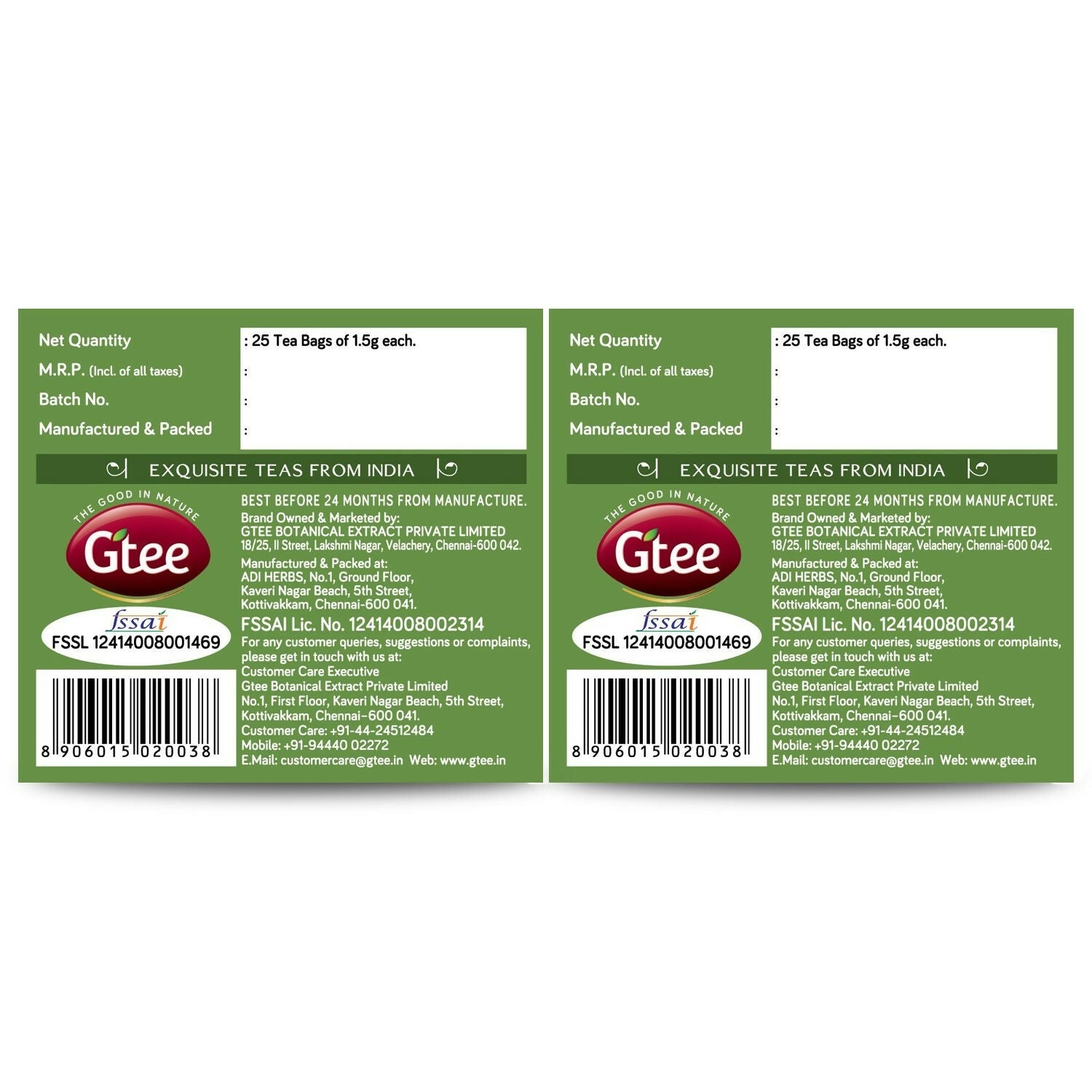 Gtee Green Tea Bags - Regular
