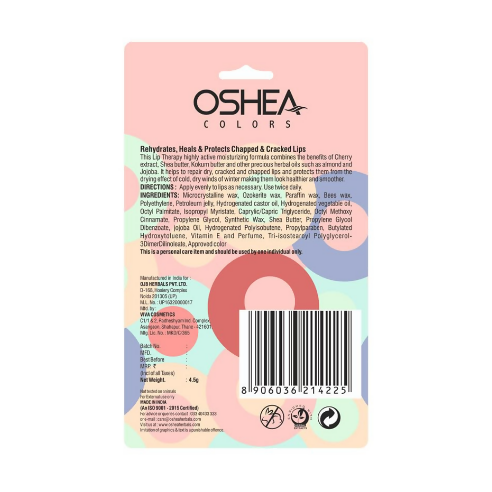 Oshea Herbals Nourishing Cherry Lip Balm with SPF 15, Instant Hydration, Relieves Dry & Chapped Lips