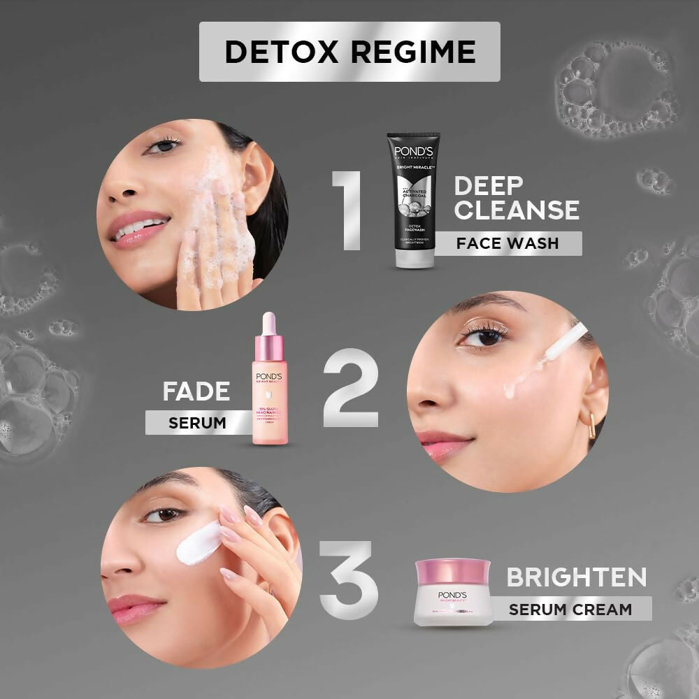 Ponds Bright Miracle Detox Facewash 10X Power of Activated Charcoal For Deep Cleaned Skin, Reveals Glow