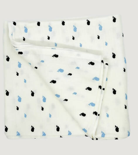 Kindermum Organic Cotton Muslin Swaddle Blanket 110 Cm X 110 Cm - Set Of 2 - Bear And Whale