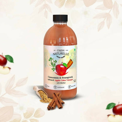 Farm Naturelle Organic Apple Cider Vinegar with Mother and Infused Cinnamon & Fenugreek