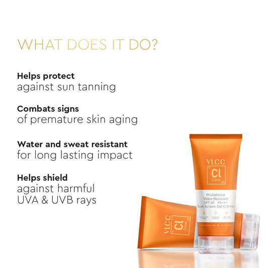 Buy VLCC Clinic ProDefence Water Resistant SPF 60 PA+++ Sun Screen Gel Cr??me from DrMediCart, Ship from India to USA