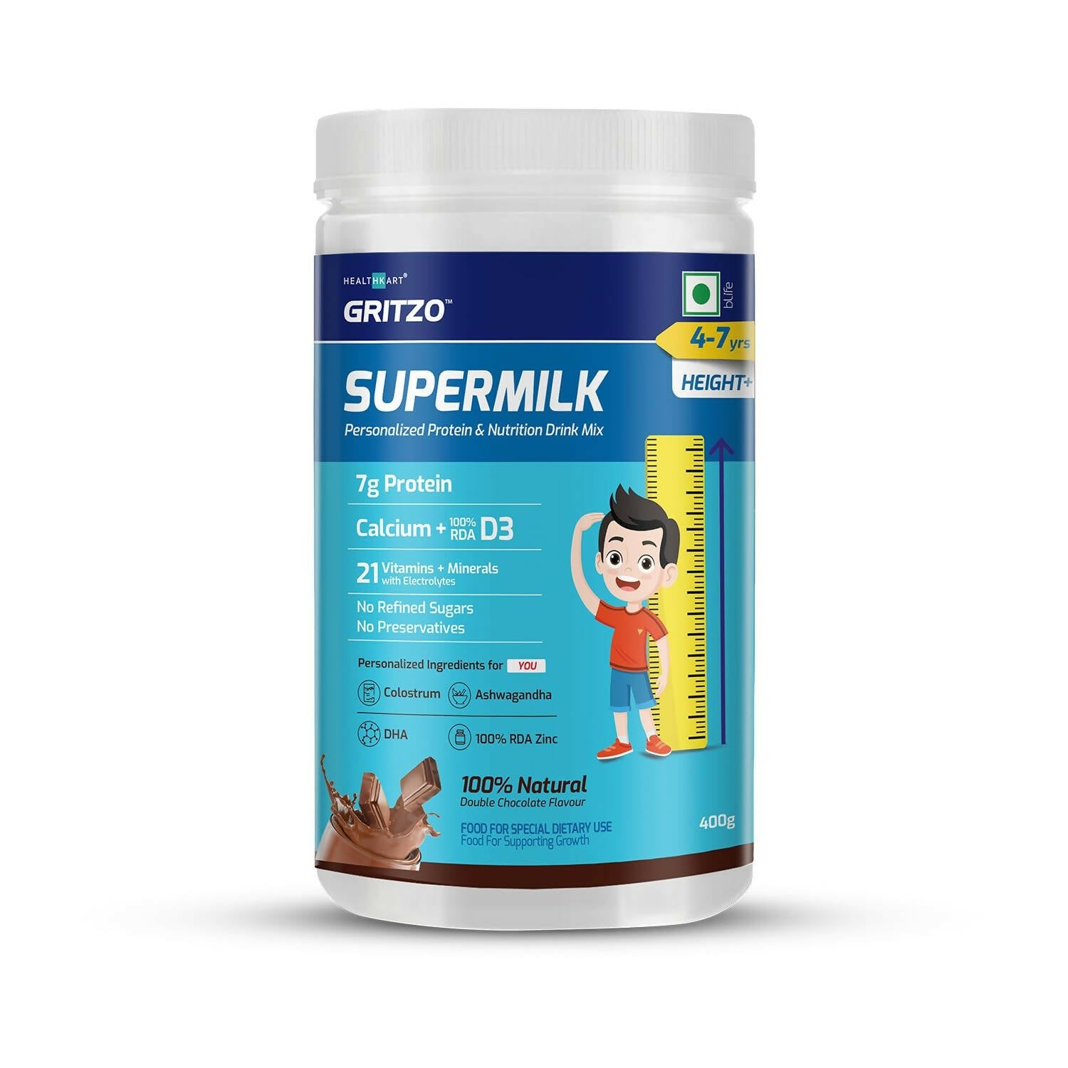Gritzo Supermilk Height+ For 2-6Y Boys/Girls - Double Chocolate Flavor