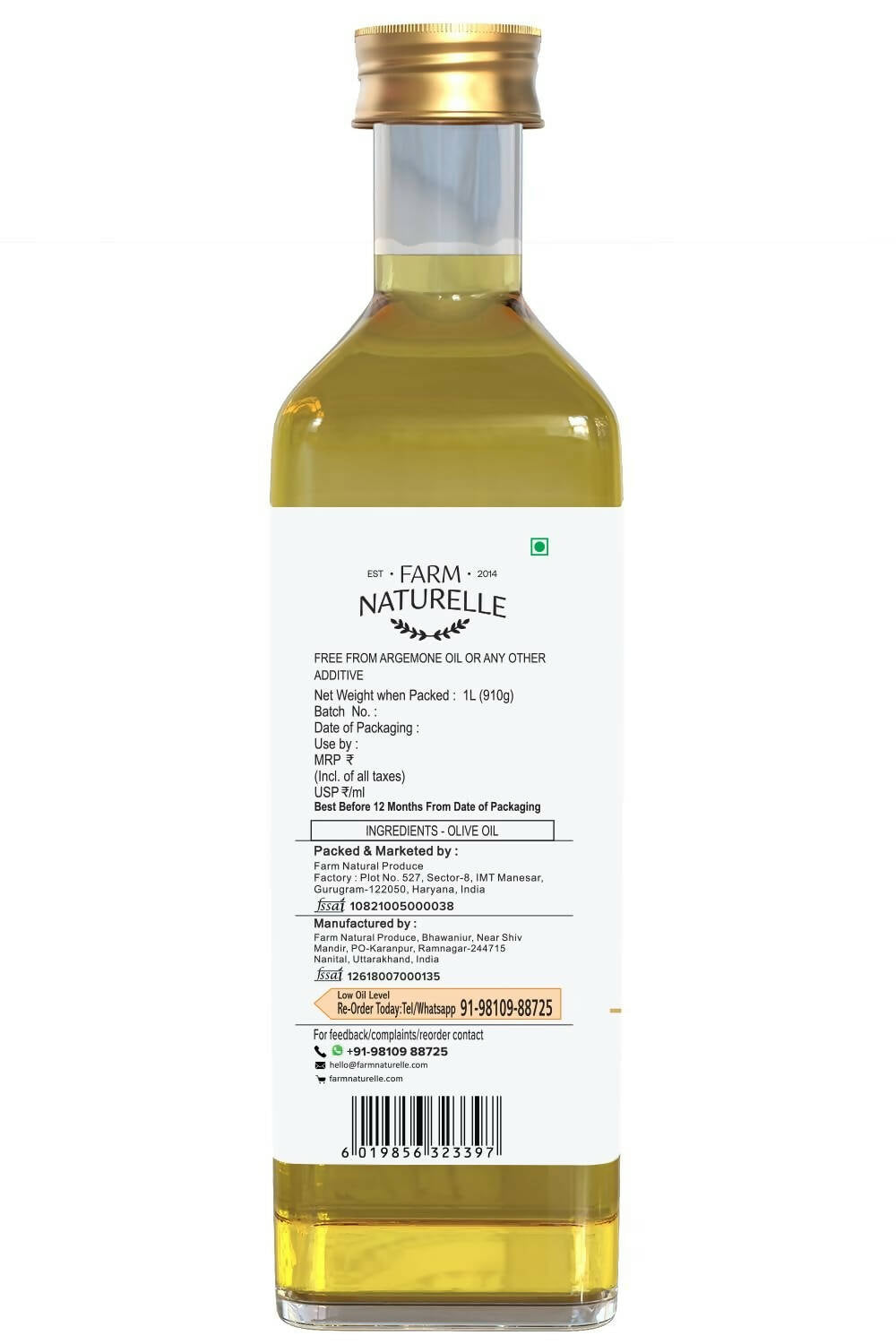 Farm Naturelle Extra Virgin Olive Oil 100% Pure, Natural Extra-Virgin Oil