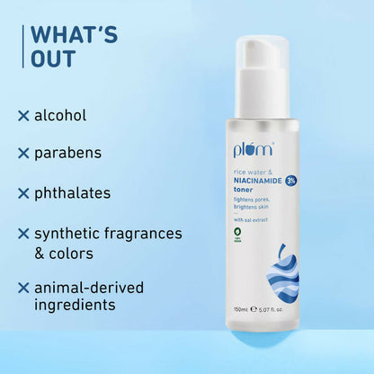 Plum 3% Niacinamide Alcohol-Free Toner and 10% Niacinamide Brightening Face Serum With Rice Water Combo