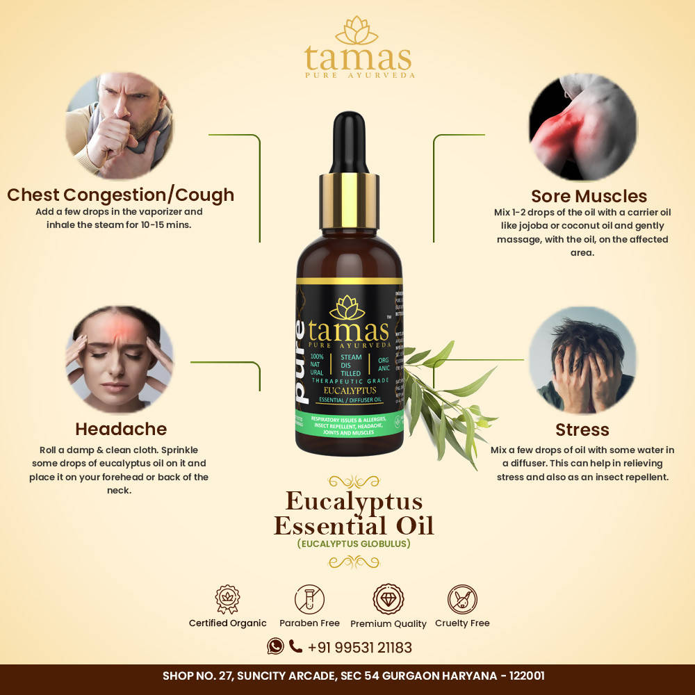 Tamas Pure Ayurveda 100% Organic Eucalyptus Essential Oil- USDA Certified Organic