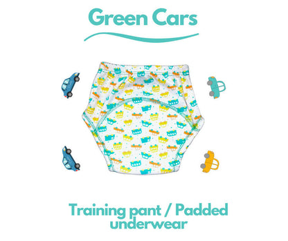 Kindermum Cotton Padded Pull Up Training Pants/Padded Underwear For Kids Peachy Star & Green Car-Set of 2 pcs