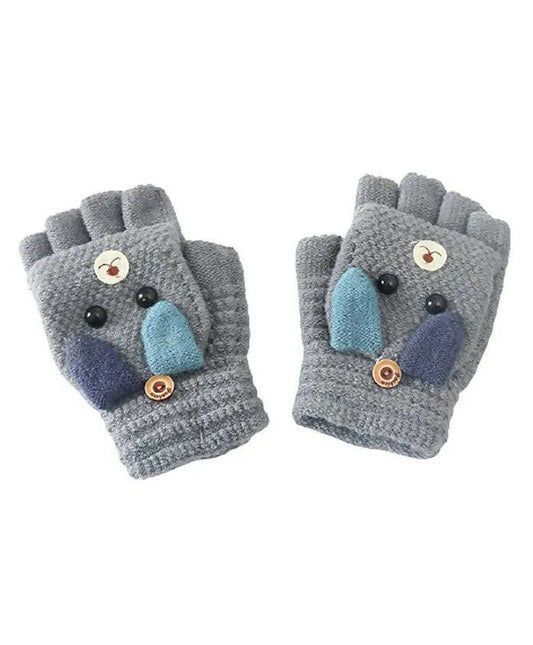 AHC Baby Winter Gloves Cute Cotton 2-In-1 Half Finger & Full Cover Lovely Animal Warm Mittens Knitted Gloves