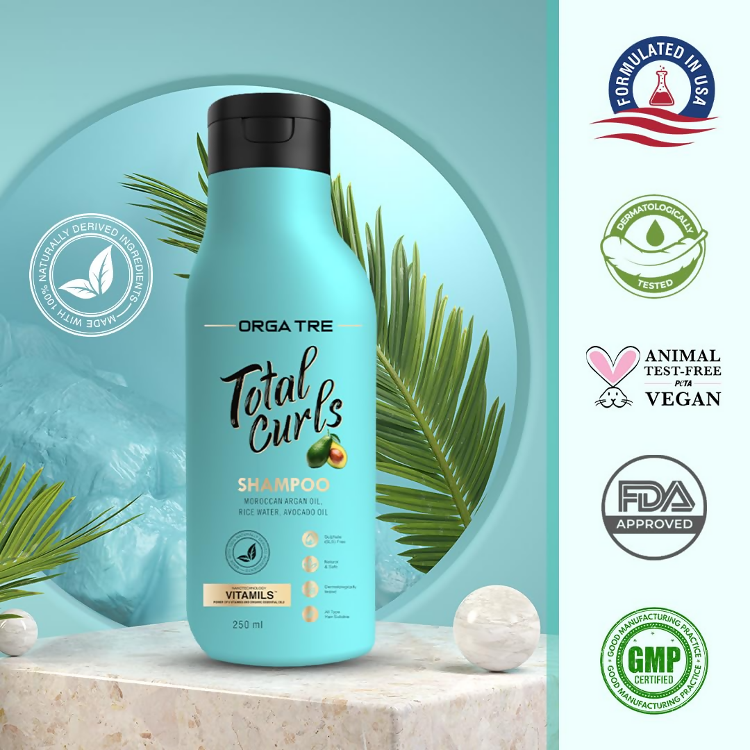 Orgatre Total Curls Shampoo With Rice Water, Argan Oil For Curly Hairs
