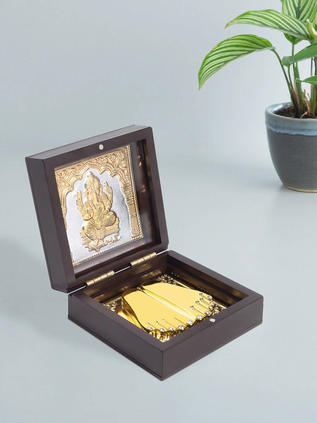 Buy Golden Peacock Brown Wooden Ganesha Prayer Box