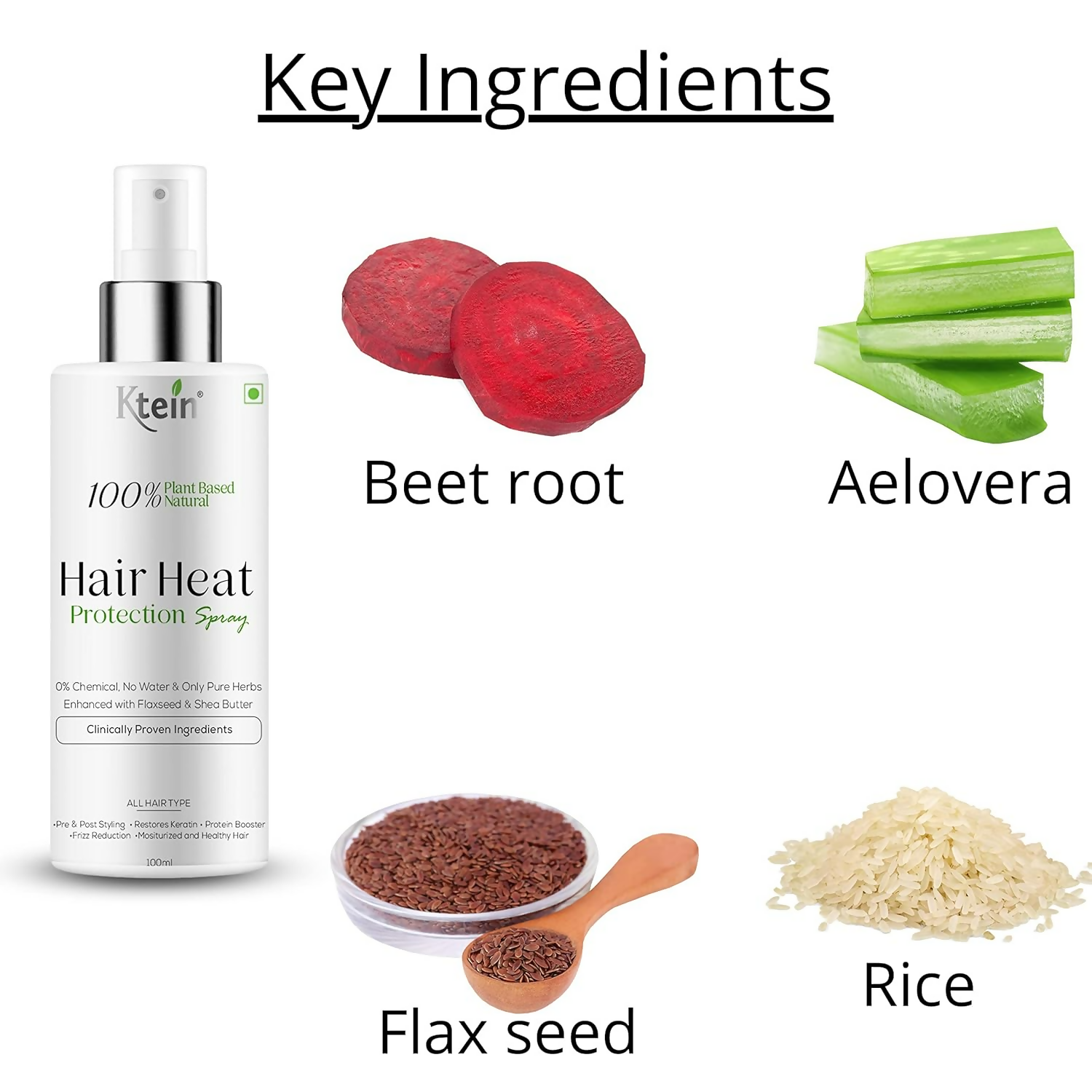 Ktein 100% Plant based Natural Hair Heat Protection Spray