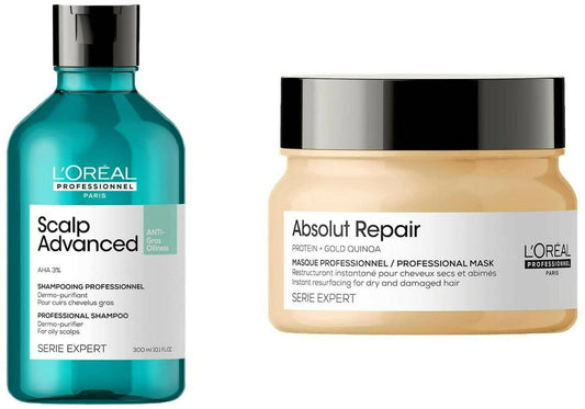 Buy L'Oreal Paris Professionnel Scalp Advanced Anti-Oiliness Dermo-Purifier Shampoo Absolut Repair Professional Hair Mask from DrMediCart, Ship from India to USA