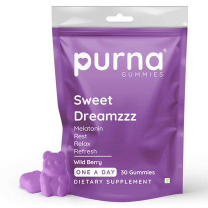 Purna Gummies Melatonin Wild Berry Flavour Gummies for Sleep Well & Reduced Stress