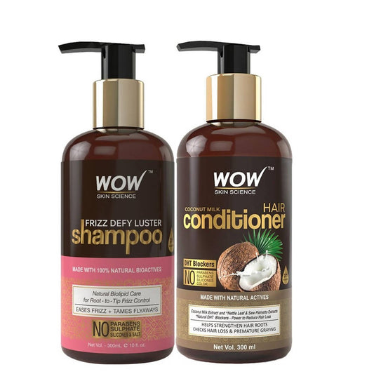 Wow Skin Science Frizz Defy Luster Shampoo and Coconut Milk Hair Conditioner - DrMediCart
