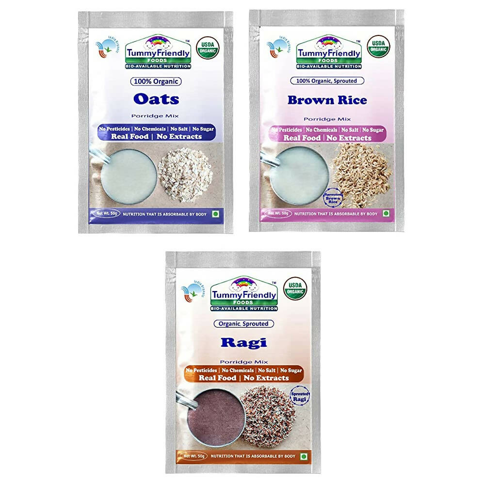 TummyFriendly Foods Organic Sprouted Porridge Mixes Sprouted Ragi Powder, Sprouted Brown Rice and Oats Combo - Drmedicart