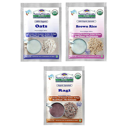 TummyFriendly Foods Organic Sprouted Porridge Mixes Sprouted Ragi Powder, Sprouted Brown Rice and Oats Combo - Drmedicart