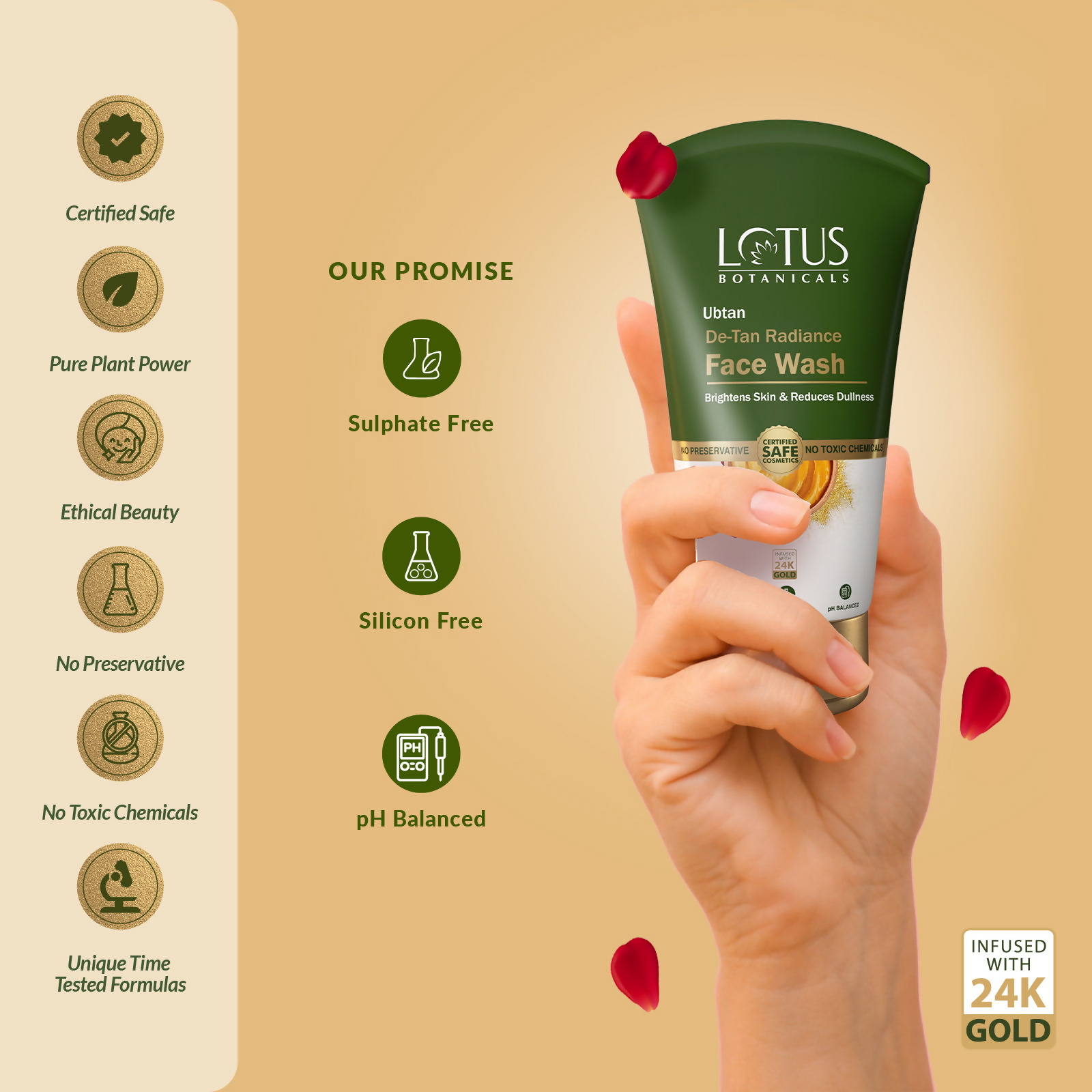 Lotus Botanicals Ubtan De-Tan Radiance Face Wash Infused with 24K Gold Rejuvenated Skin